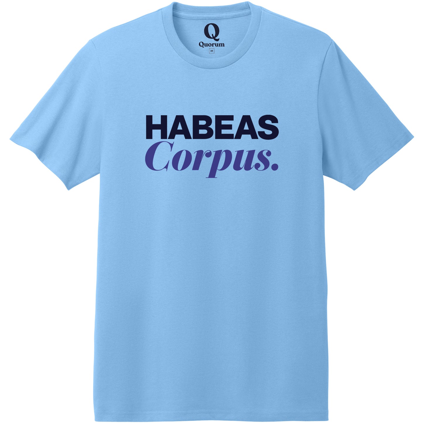 "Habeas Corpus." Quorum Heavyweight Recycled Cotton Tee front print in Arctic Blue