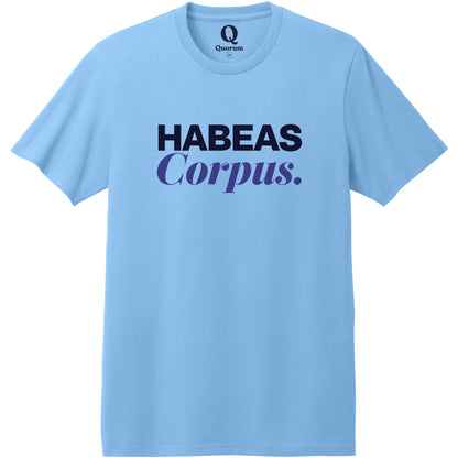 "Habeas Corpus." Quorum Heavyweight Recycled Cotton Tee front print in Arctic Blue