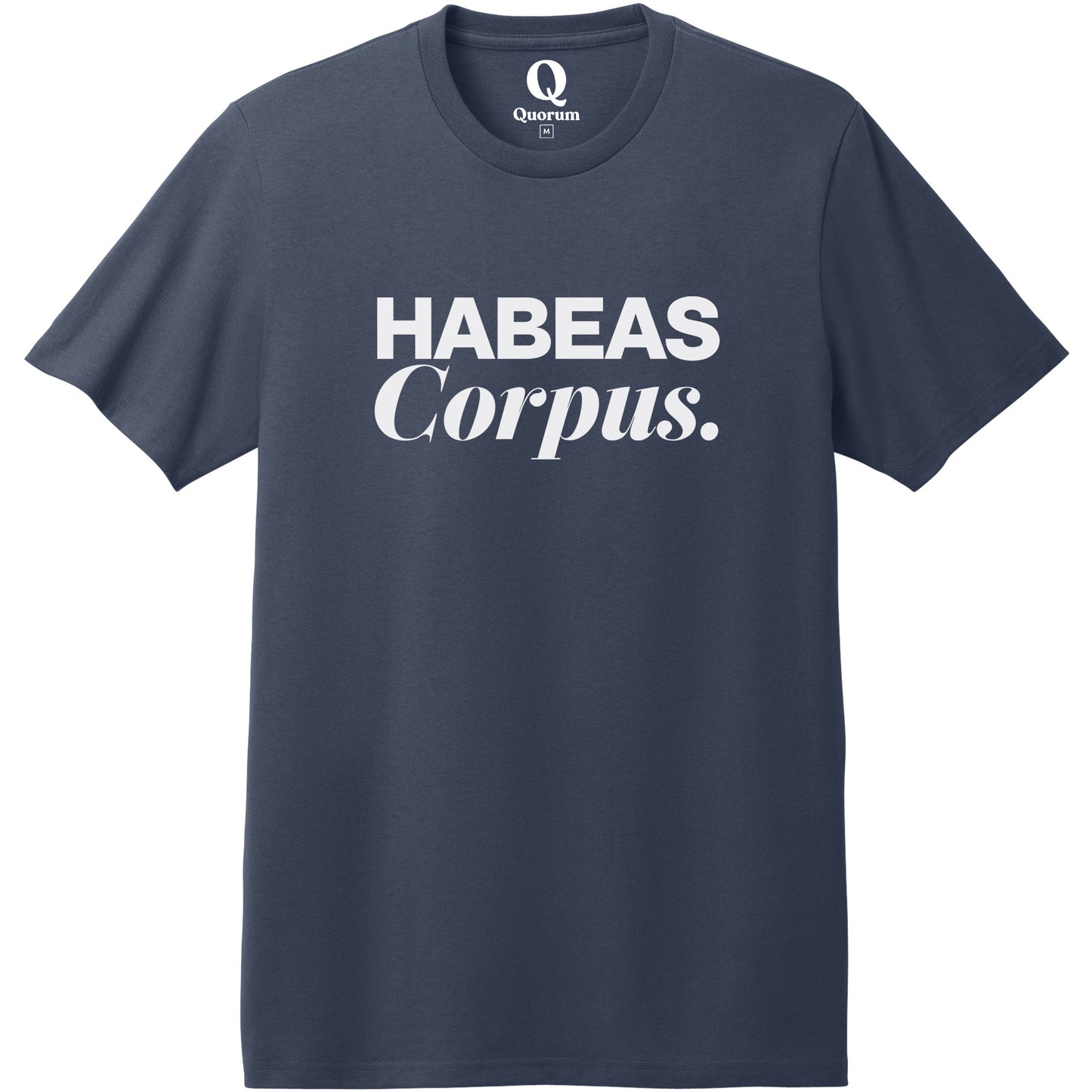 "Habeas Corpus." Quorum Heavyweight Recycled Cotton Tee editorial print in Night Sky Navy