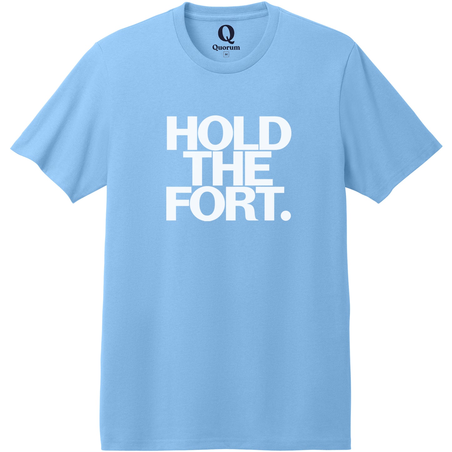 "Hold the Fort." Quorum Heavyweight Recycled Cotton Tee editorial print in Arctic Blue