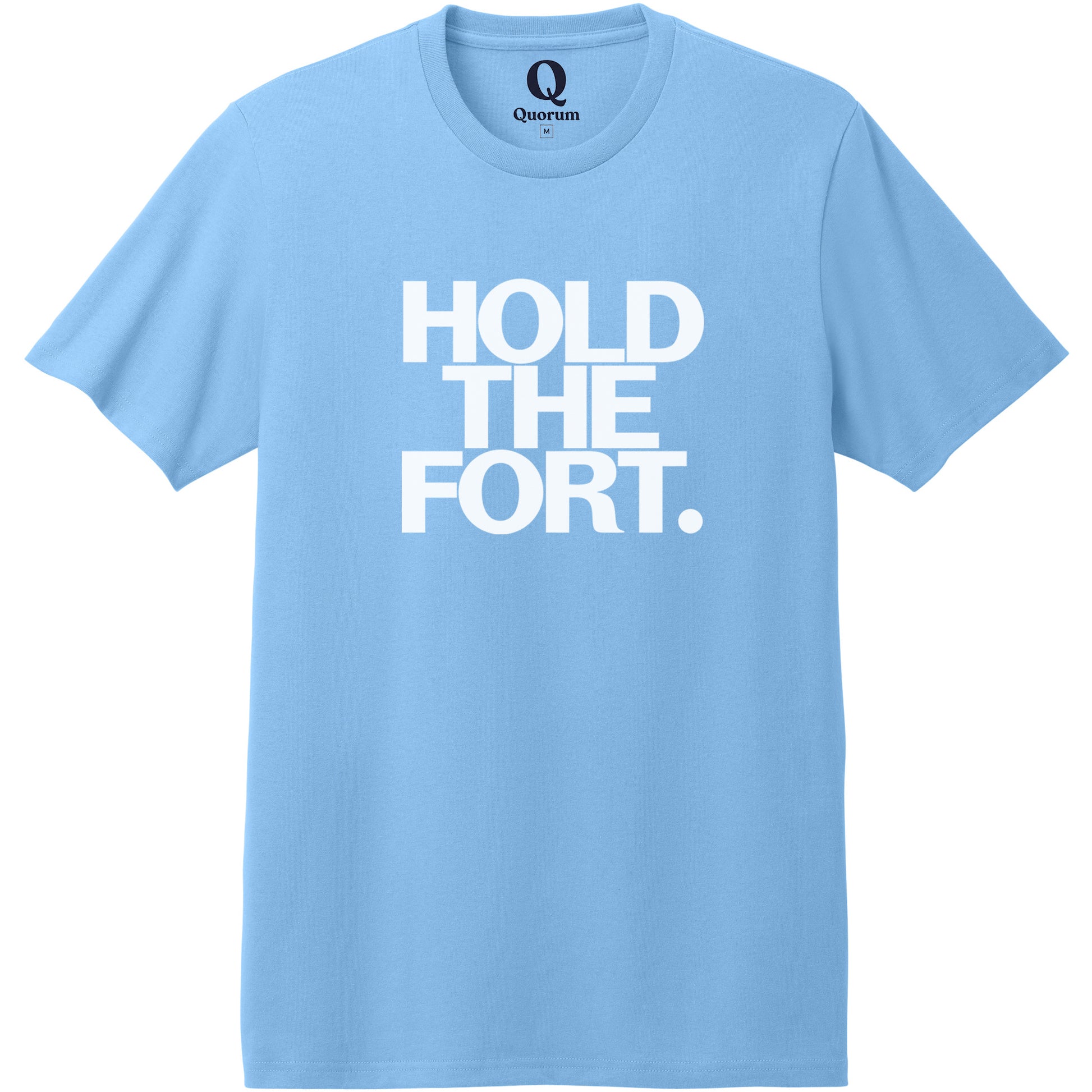 "Hold the Fort." Quorum Heavyweight Recycled Cotton Tee editorial print in Arctic Blue