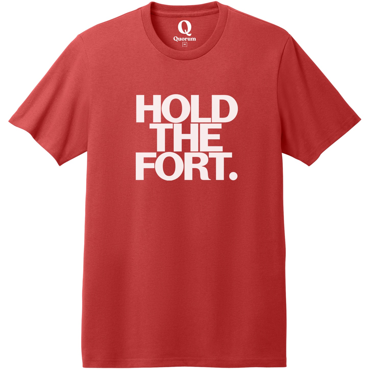 "Hold the Fort." Quorum Heavyweight Recycled Cotton Tee editorial print in Beet Red