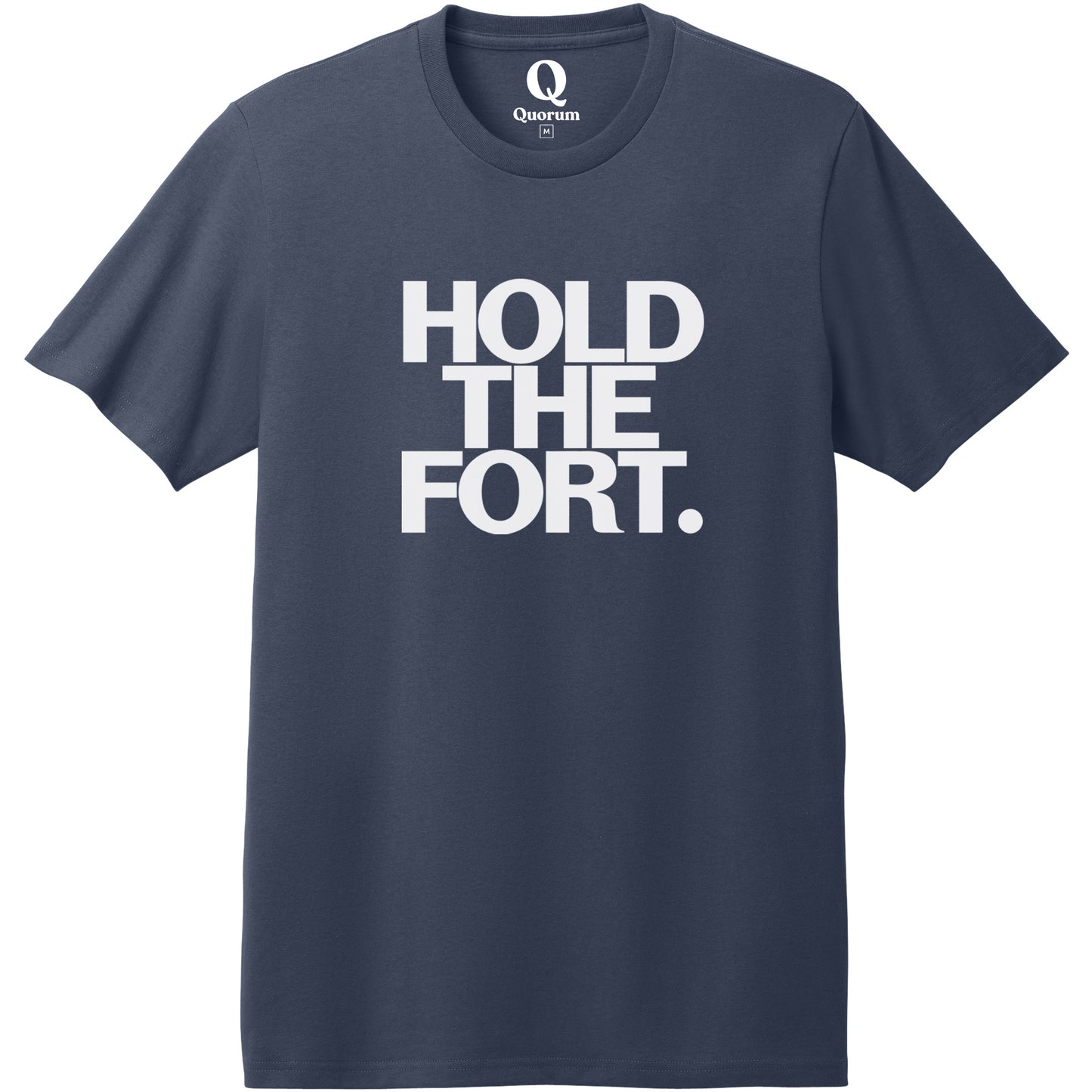 "Hold the Fort." Quorum Heavyweight Recycled Cotton Tee editorial print in Night Sky Navy