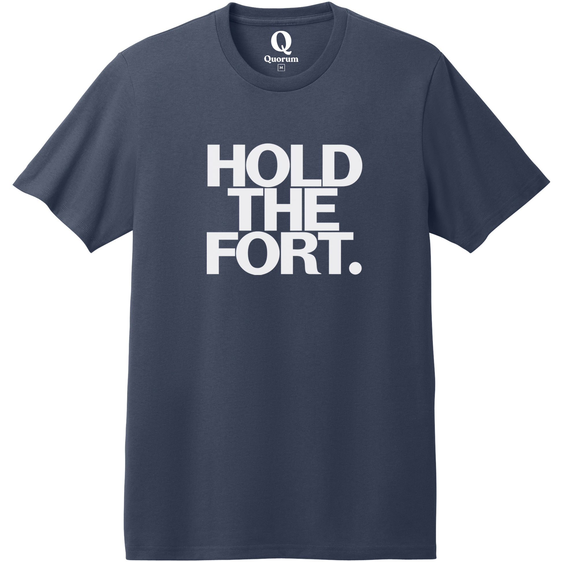 "Hold the Fort." Quorum Heavyweight Recycled Cotton Tee editorial print in Night Sky Navy