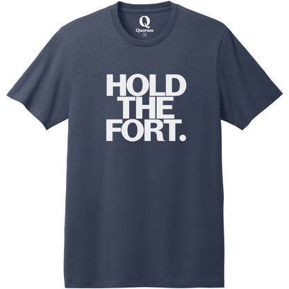"Hold the Fort." Quorum Heavyweight Recycled Cotton Tee editorial print in Night Sky Navy