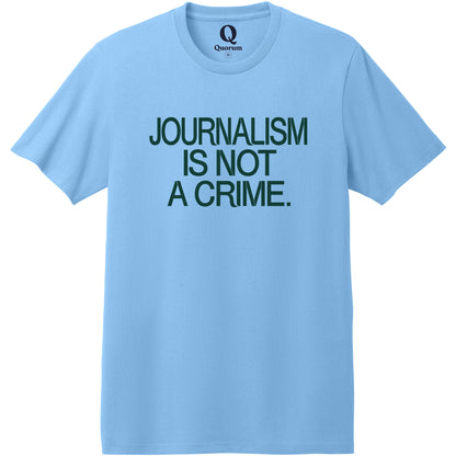 "Journalism is not a crime." Quorum Heavyweight Recycled Cotton Tee front print in Arctic Blue