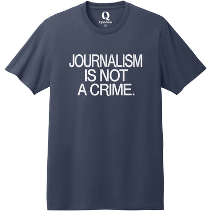 "Journalism is not a crime." Quorum Heavyweight Recycled Cotton Tee editorial print in Night Sky Navy