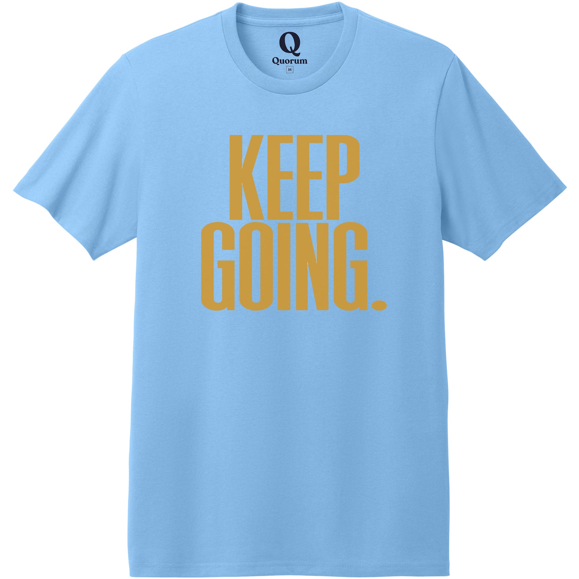 "Keep Going." Quorum Heavyweight Recycled Cotton Tee front print in Arctic Blue