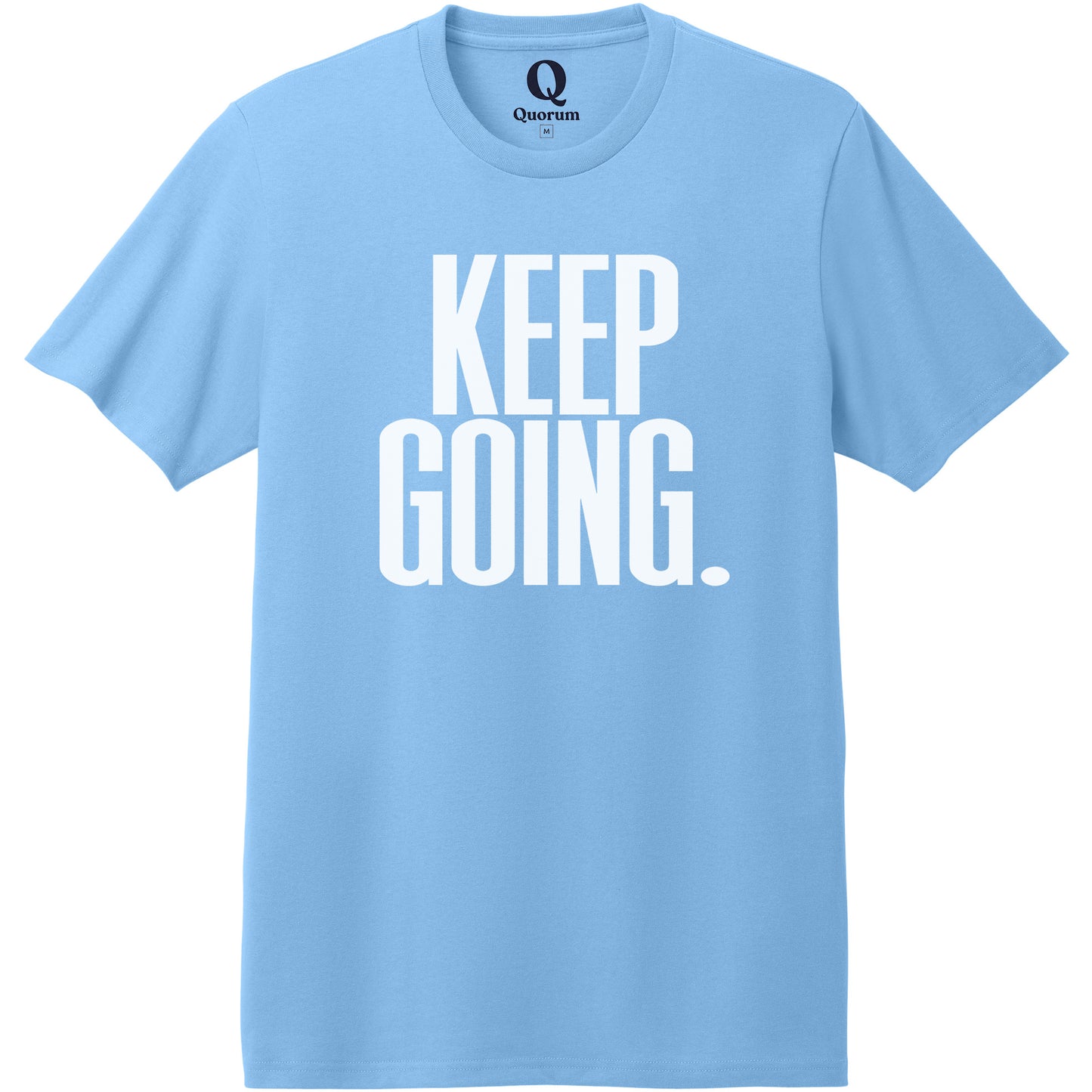 "Keep Going." Quorum Heavyweight Recycled Cotton Tee editorial print in Arctic Blue