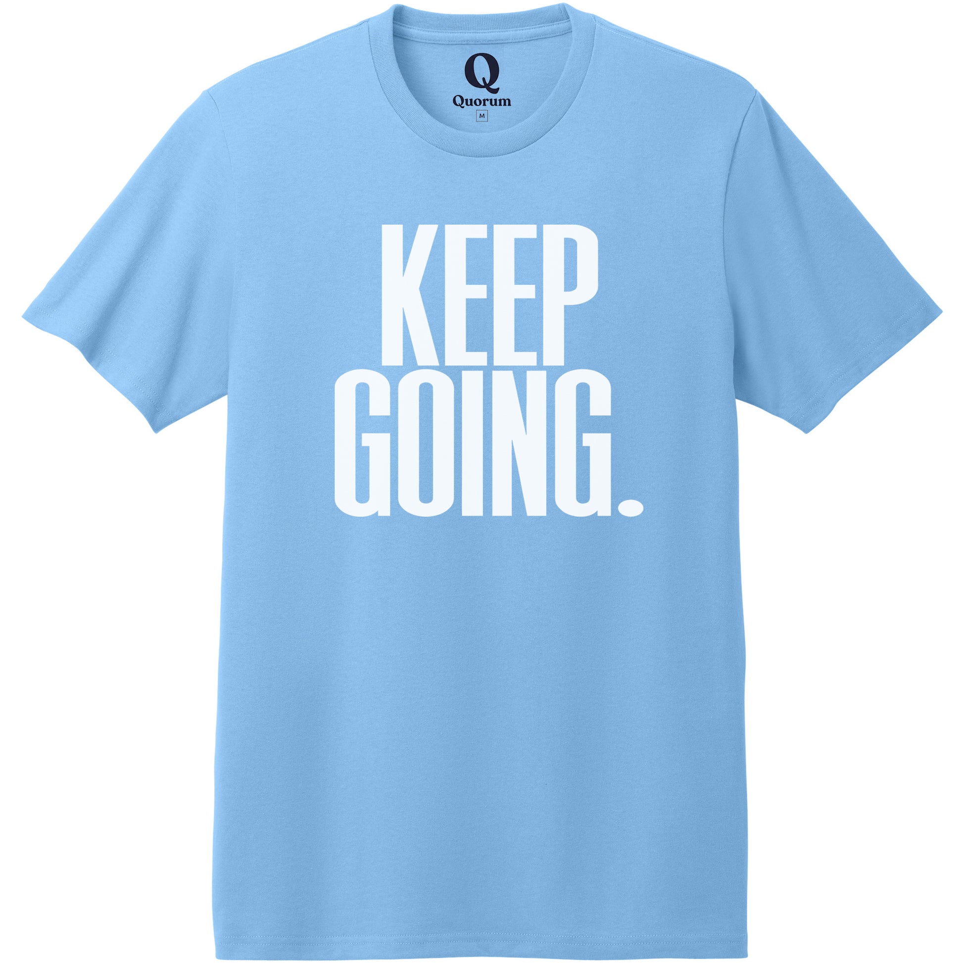 "Keep Going." Quorum Heavyweight Recycled Cotton Tee editorial print in Arctic Blue