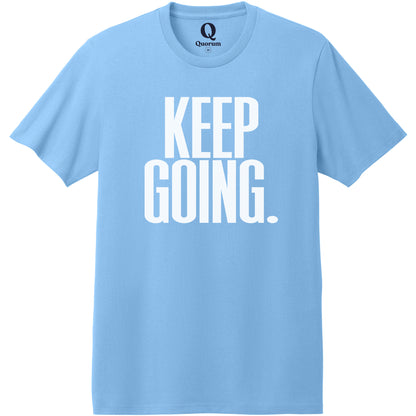 "Keep Going." Quorum Heavyweight Recycled Cotton Tee editorial print in Arctic Blue