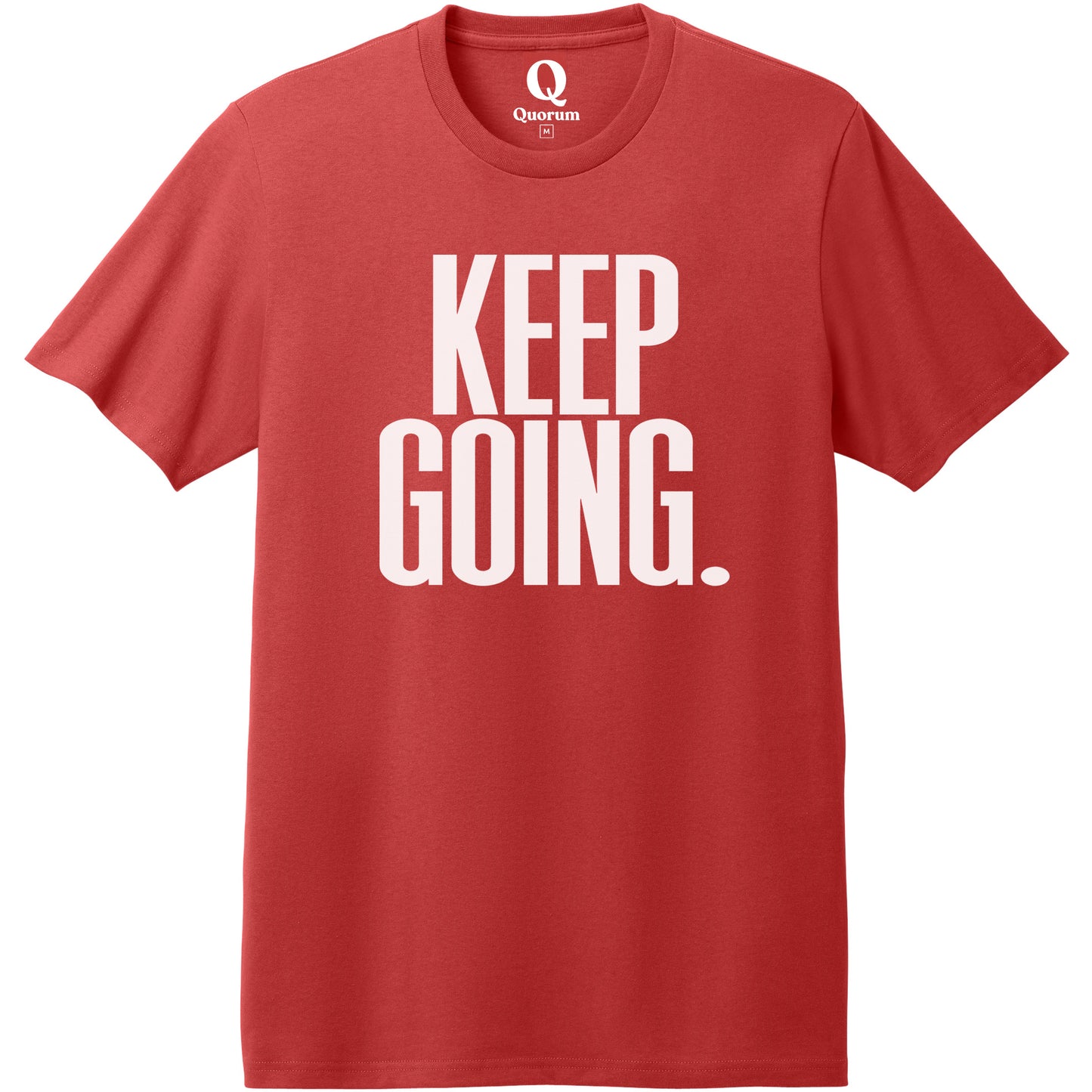 "Keep Going." Quorum Heavyweight Recycled Cotton Tee editorial print in Beet Red