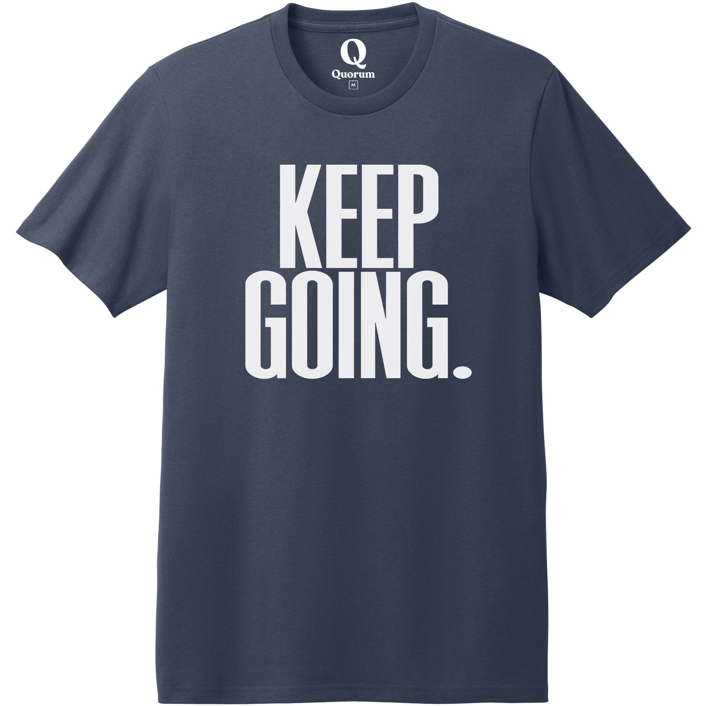 "Keep Going." Quorum Heavyweight Recycled Cotton Tee editorial print in Night Sky Navy