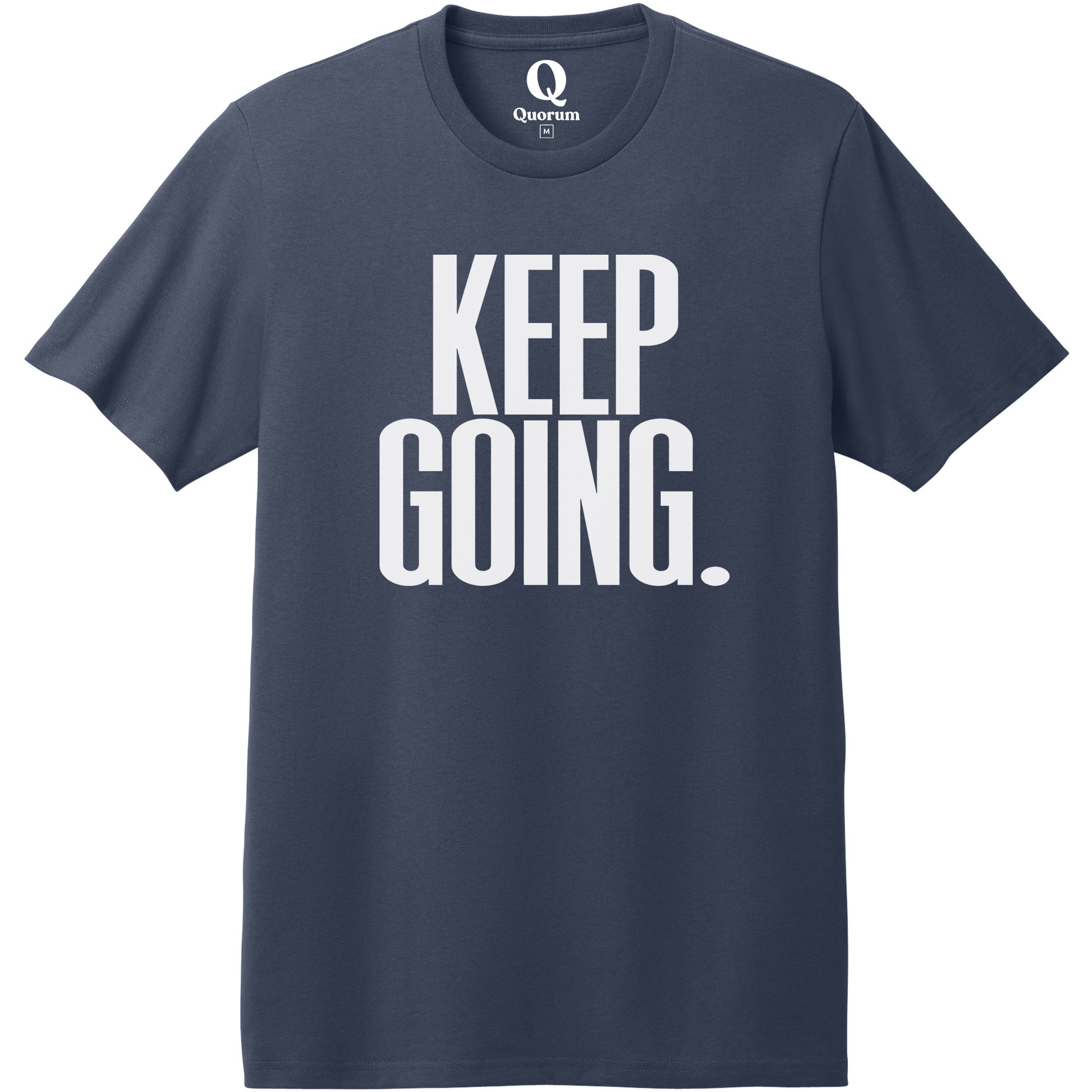 "Keep Going." Quorum Heavyweight Recycled Cotton Tee editorial print in Night Sky Navy