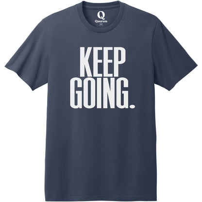 "Keep Going." Quorum Heavyweight Recycled Cotton Tee editorial print in Night Sky Navy