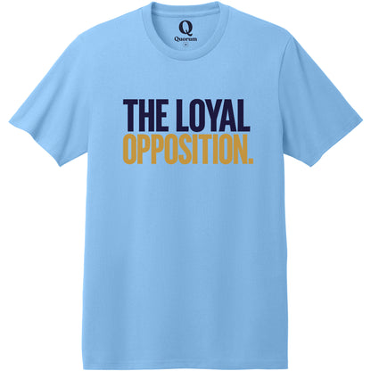"The Loyal Opposition." Quorum Heavyweight Recycled Cotton Tee front print in Arctic Blue