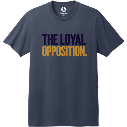 "The Loyal Opposition." Quorum Heavyweight Recycled Cotton Tee front print in Night Sky Navy