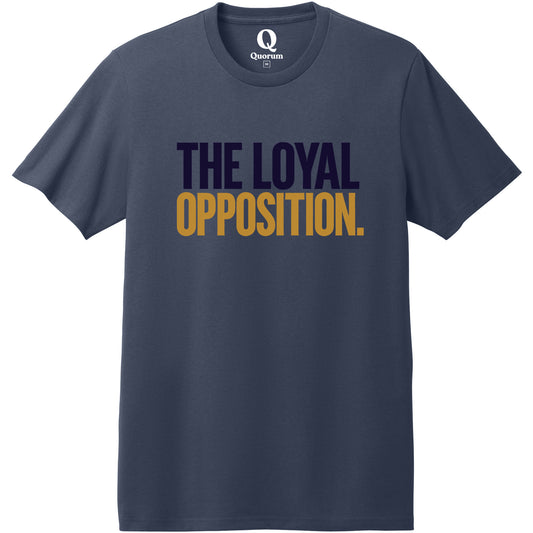 "The Loyal Opposition." Quorum Heavyweight Recycled Cotton Tee front print in Night Sky Navy