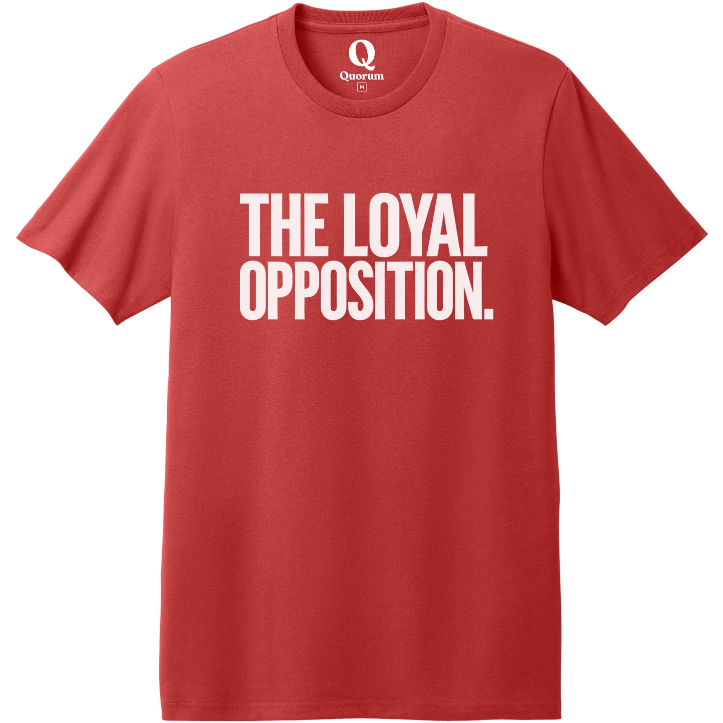 "The Loyal Opposition." Quorum Heavyweight Recycled Cotton Tee editorial print in Beet Red