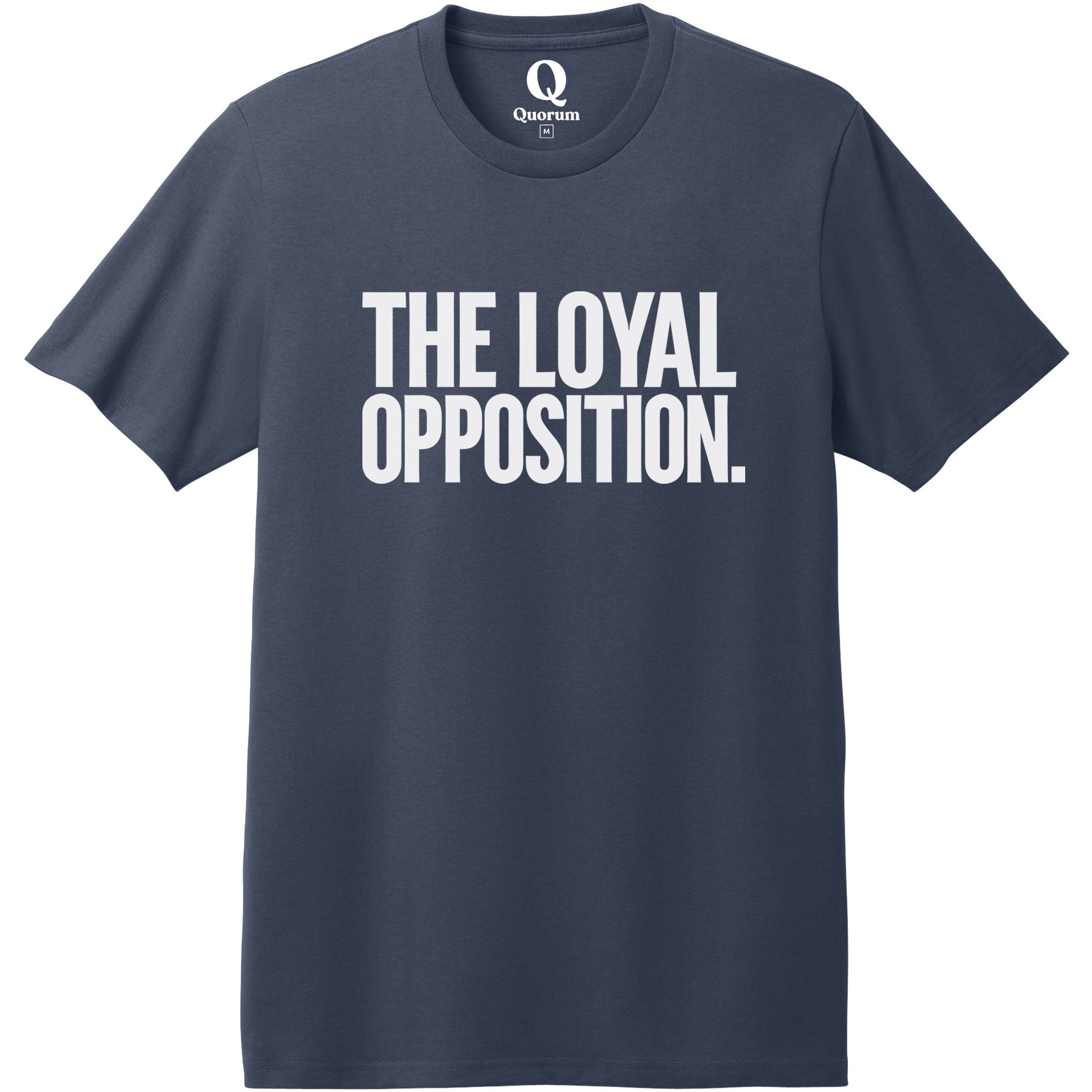"The Loyal Opposition." Quorum Heavyweight Recycled Cotton Tee editorial print in Night Sky Navy