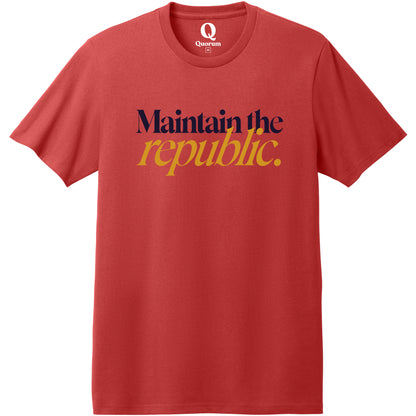 "Maintain the republic." Quorum Heavyweight Recycled Cotton Tee front print in Beet Red