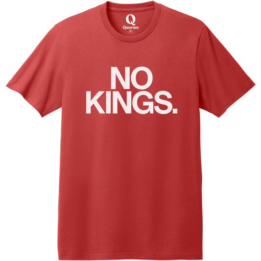 "No Kings." Quorum Heavyweight Recycled Cotton Tee editorial print in Beet Red