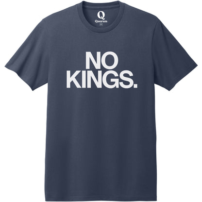 "No Kings." Quorum Heavyweight Recycled Cotton Tee editorial print in Night Sky Navy