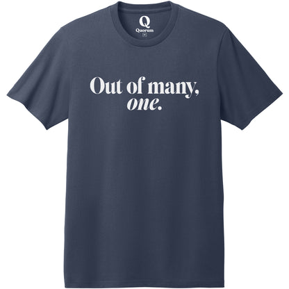 "Out of many, one." Quorum Heavyweight Recycled Cotton Tee editorial print in Night Sky Navy