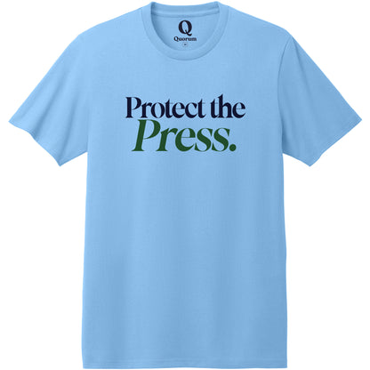 "Protect the Press." Quorum Heavyweight Recycled Cotton Tee front print in Arctic Blue