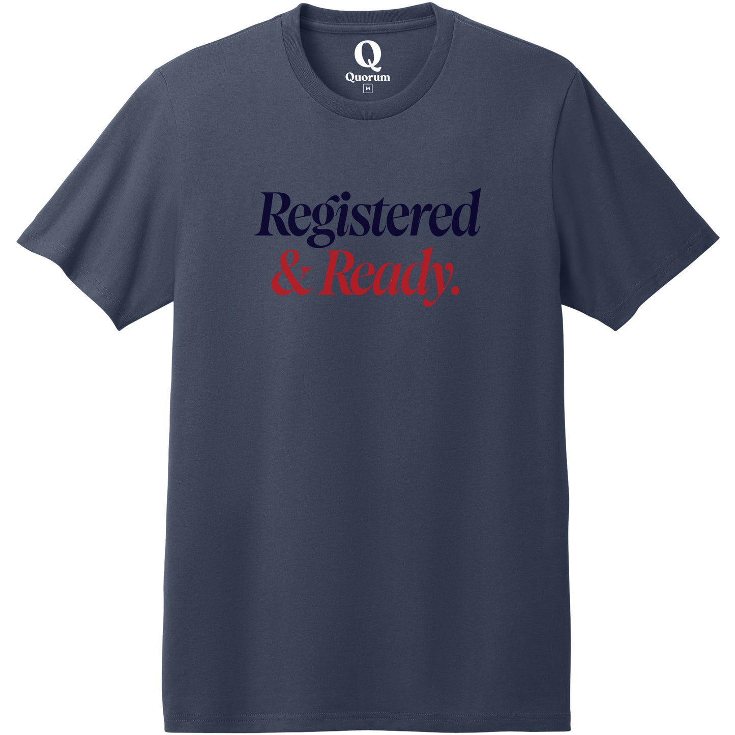 "Registered & Ready." Quorum Heavyweight Recycled Cotton Tee front print in Night Sky Navy