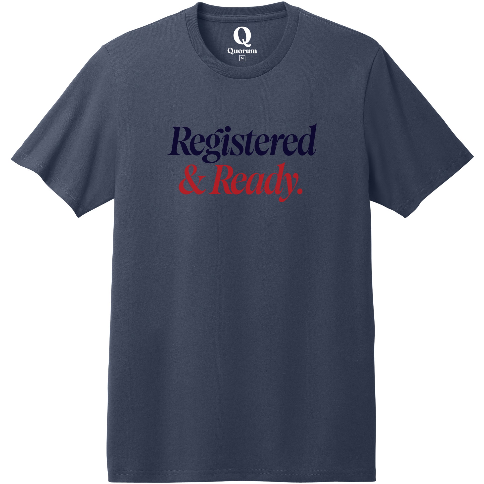 "Registered & Ready." Quorum Heavyweight Recycled Cotton Tee front print in Night Sky Navy
