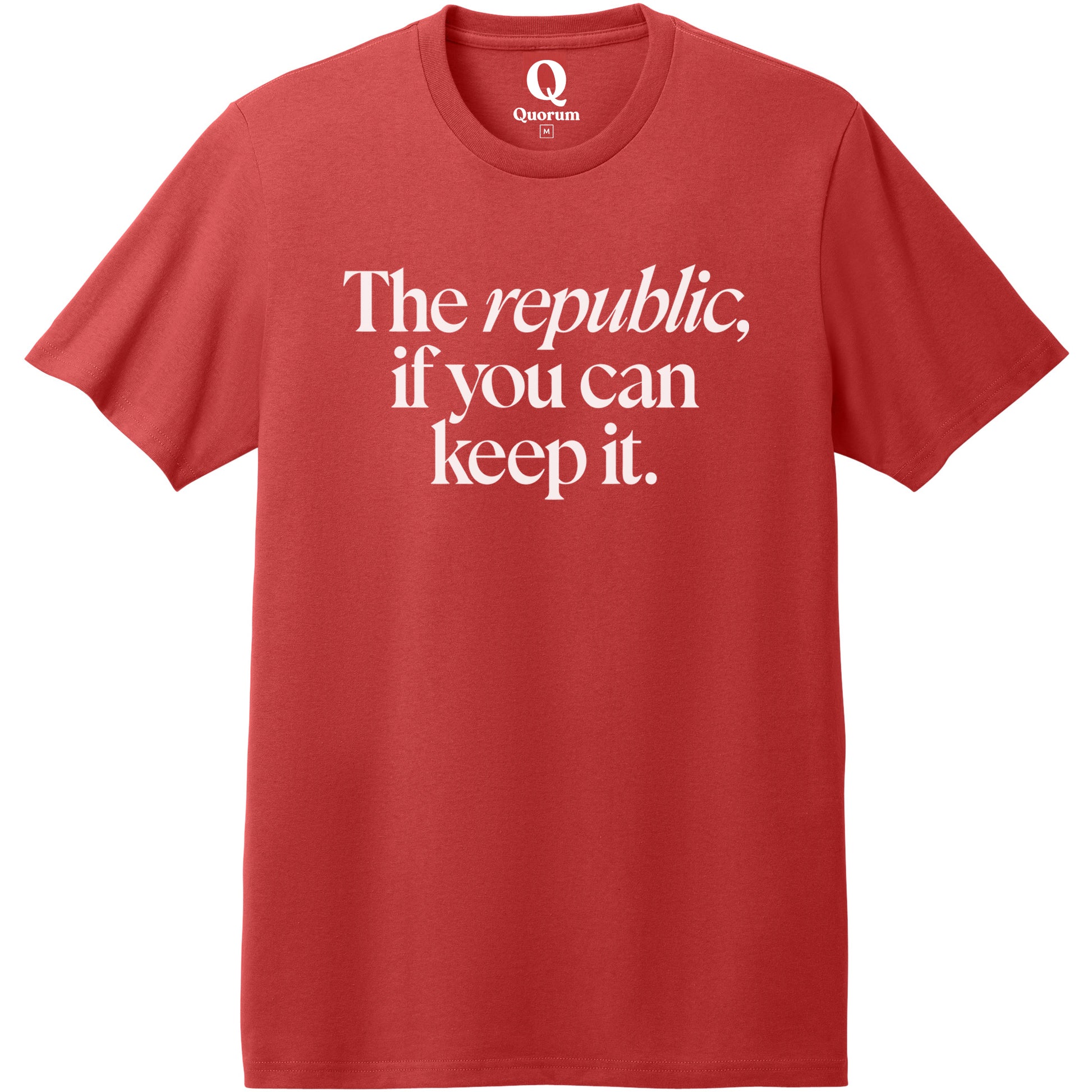 "The republic, if you can keep it." Quorum Heavyweight Recycled Cotton Tee editorial print in Beet Red