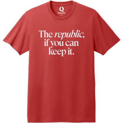 "The republic, if you can keep it." Quorum Heavyweight Recycled Cotton Tee editorial print in Beet Red