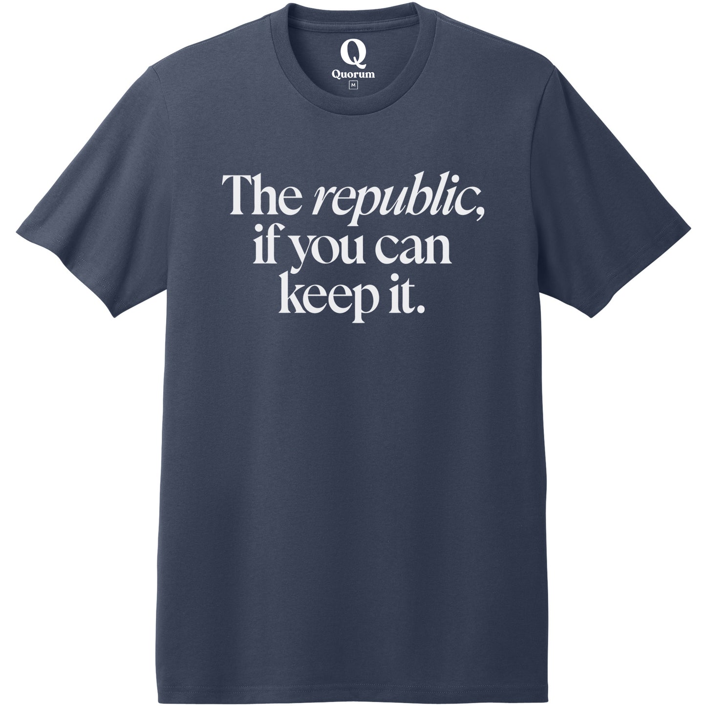 "The republic, if you can keep it." Quorum Heavyweight Recycled Cotton Tee editorial print in Night Sky Navy