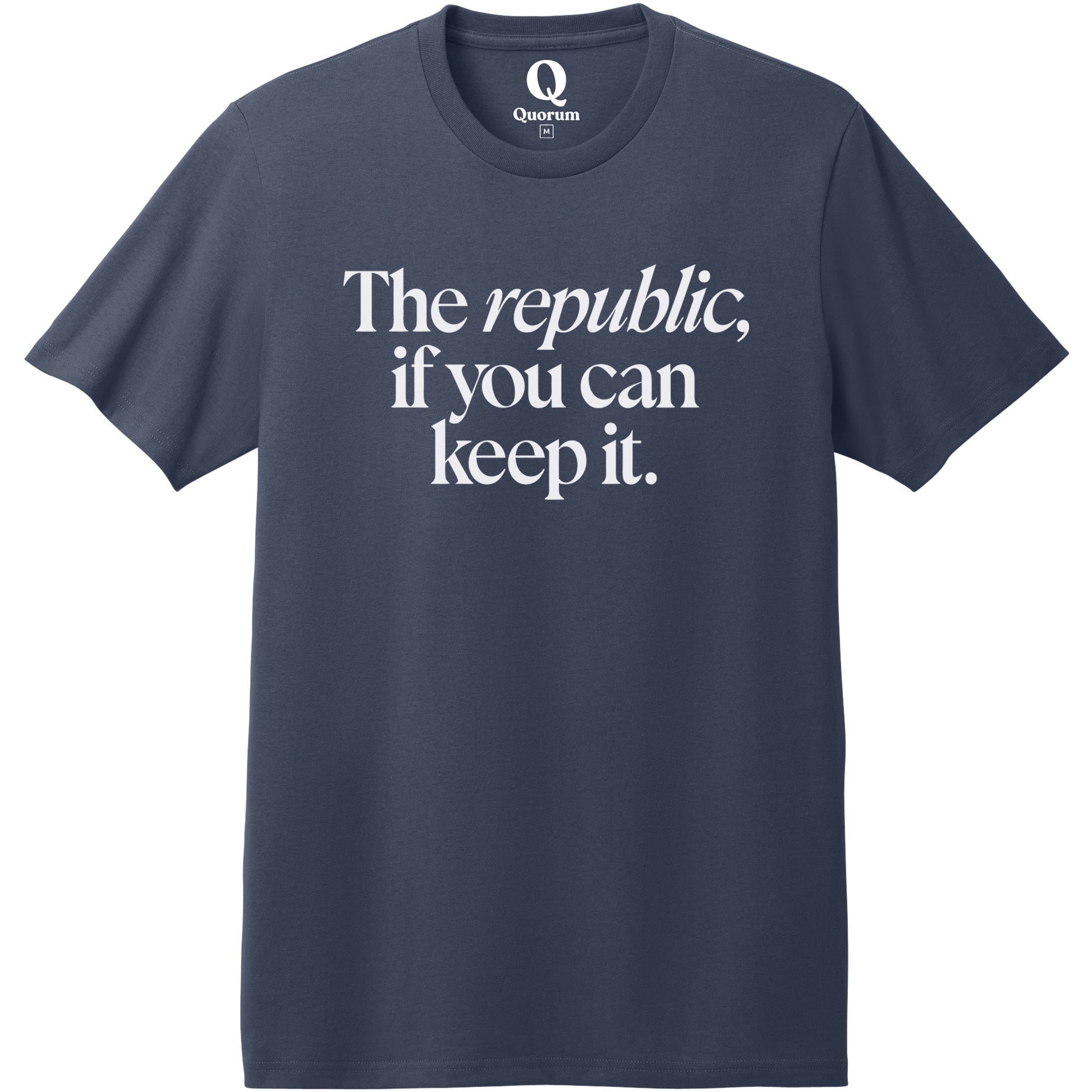 "The republic, if you can keep it." Quorum Heavyweight Recycled Cotton Tee editorial print in Night Sky Navy
