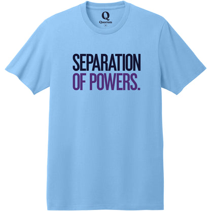 "Separation of Powers." Quorum Heavyweight Recycled Cotton Tee front print in Arctic Blue