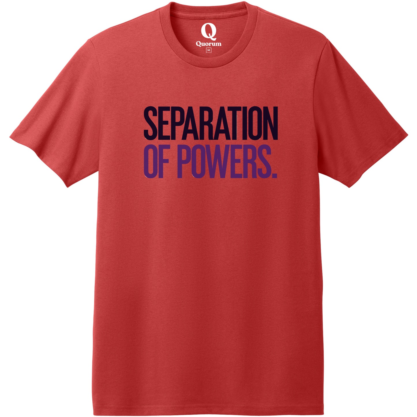 "Separation of Powers." Quorum Heavyweight Recycled Cotton Tee front print in Beet Red
