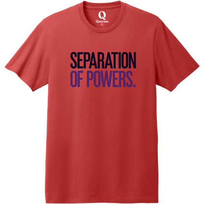 "Separation of Powers." Quorum Heavyweight Recycled Cotton Tee front print in Beet Red