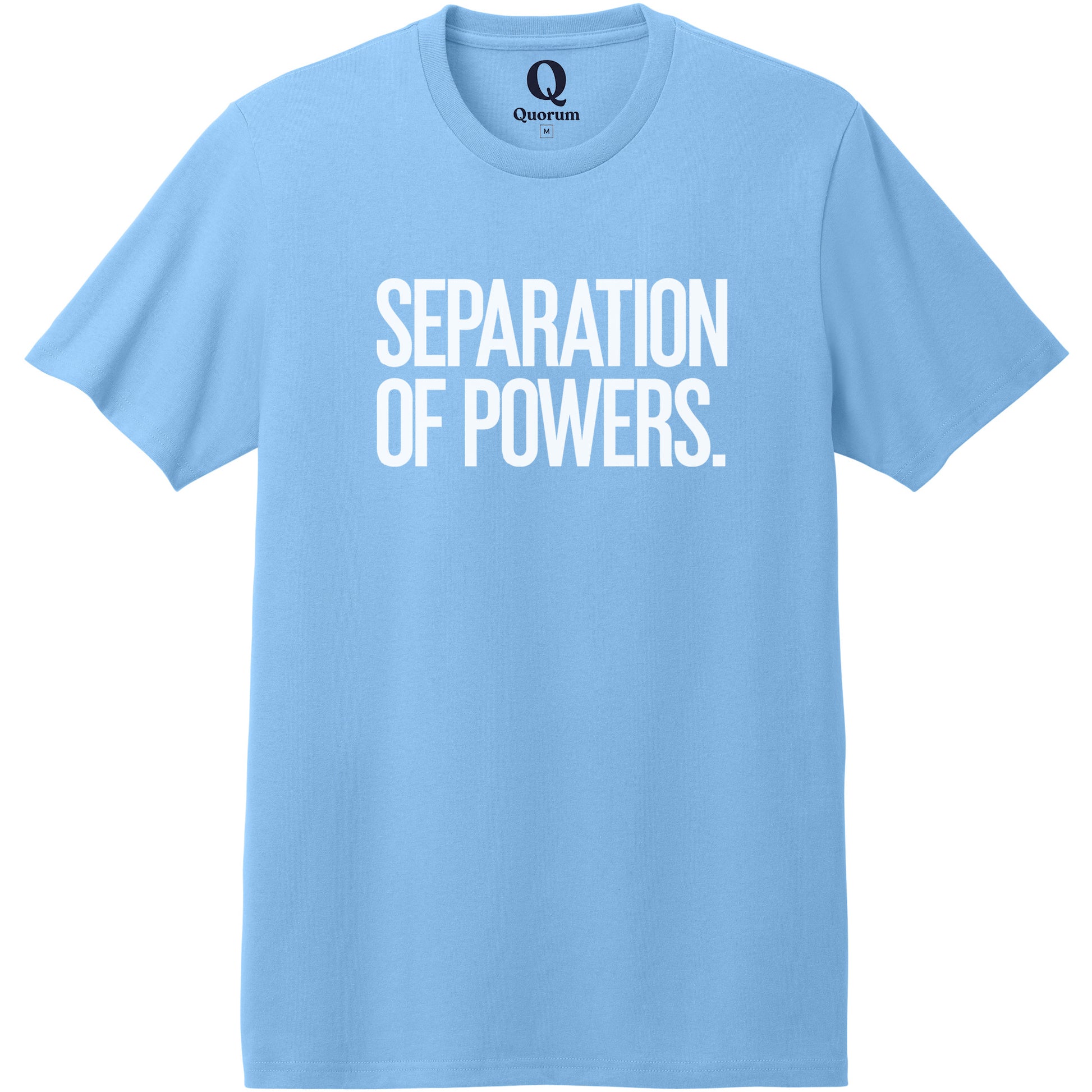 "Separation of Powers." Quorum Heavyweight Recycled Cotton Tee editorial print in Arctic Blue