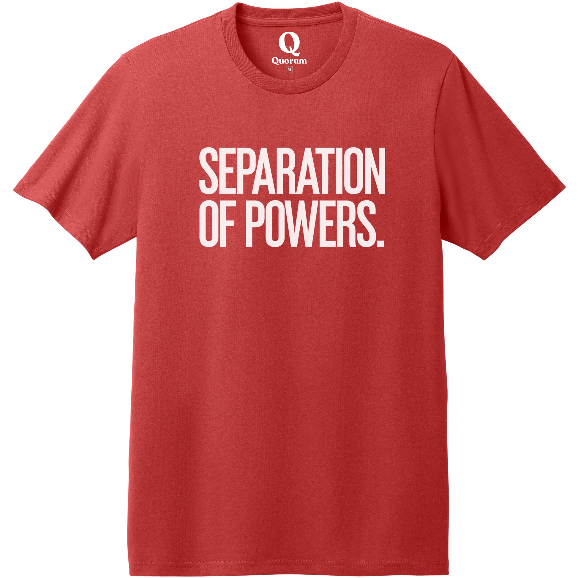 "Separation of Powers." Quorum Heavyweight Recycled Cotton Tee editorial print in Beet Red
