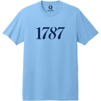 "1787." Quorum Heavyweight Recycled Cotton Tee front print in Arctic Blue