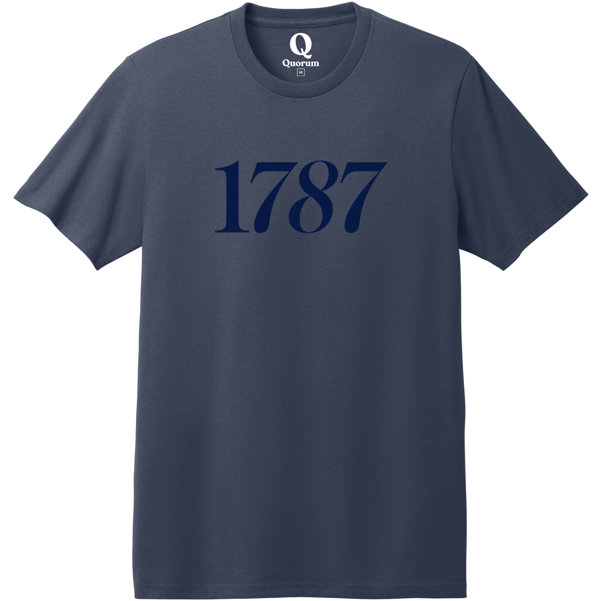 "1787." Quorum Heavyweight Recycled Cotton Tee front print in Night Sky Navy