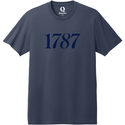 "1787." Quorum Heavyweight Recycled Cotton Tee front print in Night Sky Navy