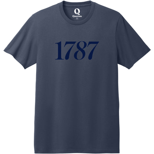 "1787." Quorum Heavyweight Recycled Cotton Tee front print in Night Sky Navy