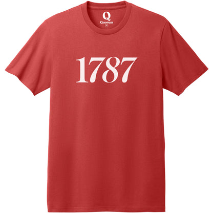 "1787." Quorum Heavyweight Recycled Cotton Tee editorial print in Beet Red