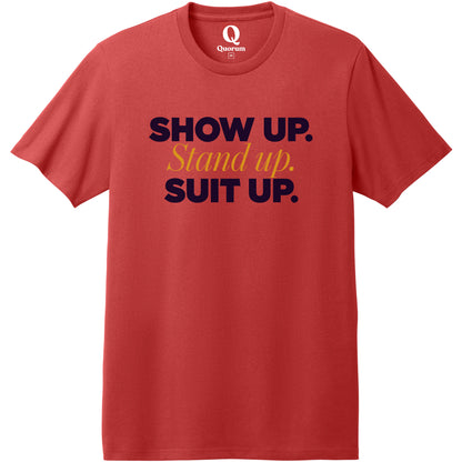"Show Up." Quorum Heavyweight Recycled Cotton Tee front print in Beet Red