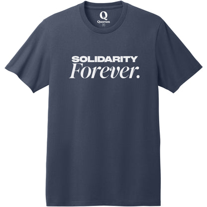 "Solidarity Forever." Quorum Heavyweight Recycled Cotton Tee editorial print in Night Sky Navy