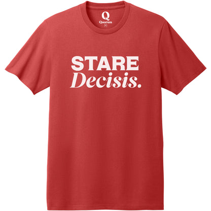 "Stare Decisis." Quorum Heavyweight Recycled Cotton Tee editorial print in Beet Red