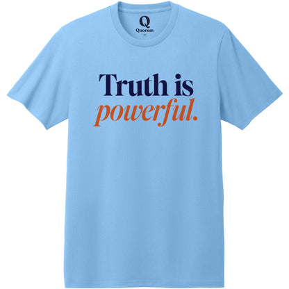 "Truth is powerful." Quorum Heavyweight Recycled Cotton Tee front print in Arctic Blue