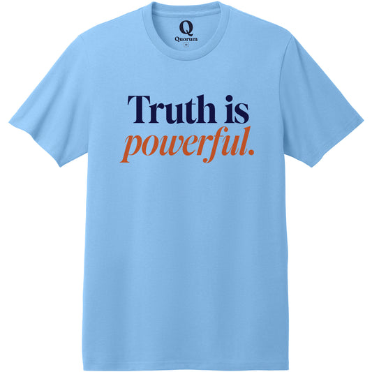 "Truth is powerful." Quorum Heavyweight Recycled Cotton Tee front print in Arctic Blue